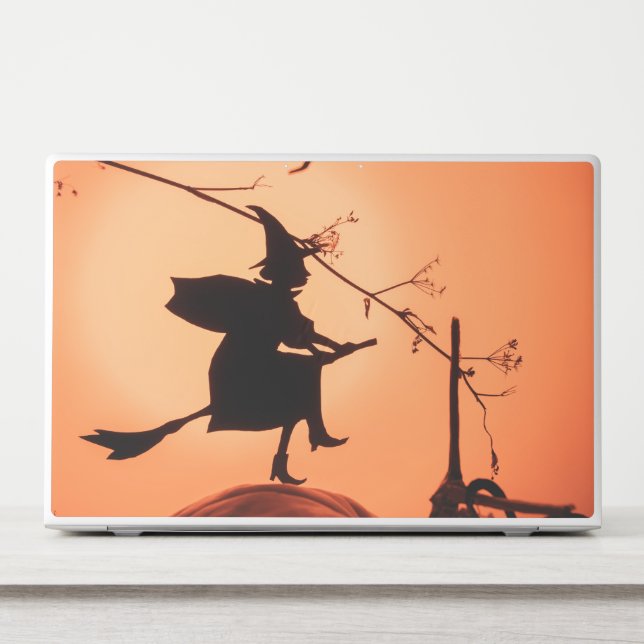 Witch on Broomstick Silhouette Haunted  HP Laptop Skin (Front)