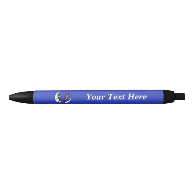 Witch On Crescent Moon Black Cat Stars Halloween Pen (Front)