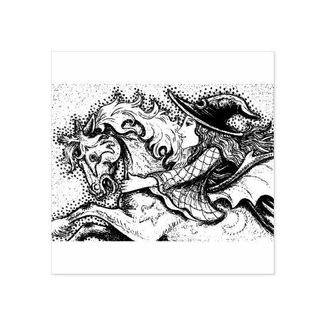 WITCH ON ENCHANTED HORSE, HALLOWEEN RUBBER STAMP (Imprint)