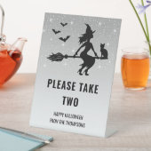 Witch On Gray Halloween Trick Or Treat Take Candy Pedestal Sign (In SItu)