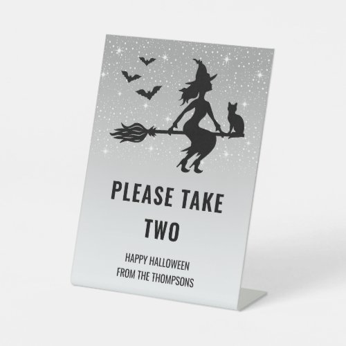 Witch On Gray Halloween Trick Or Treat Take Candy Pedestal Sign