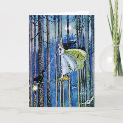 Witch on Her Broom Stick Card