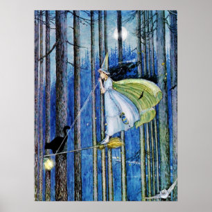 Witch on Her Broom Stick Poster