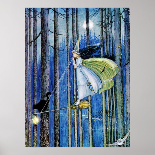 Witch on Her Broom Stick Poster (Front)
