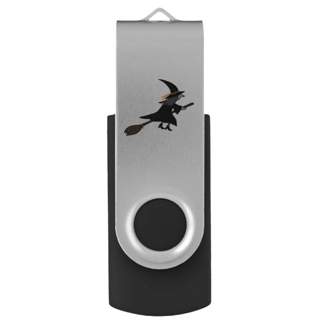 Witch On Her Broom USB Flash Drive (Back (Vertical))