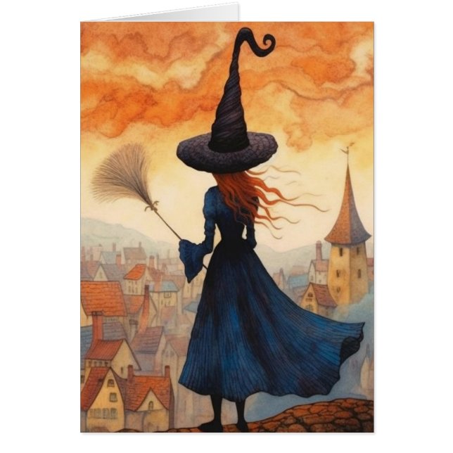 Witch on the Roof All Occasions Greeting Card (Front)