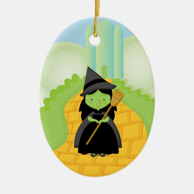 Witch on Yellow Brick Road Christmas Ornament (Front)