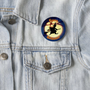 Witch Over Moon Halloween Button
