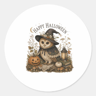 Witch Owl Happy Halloween Cottagecore Classic Round Sticker