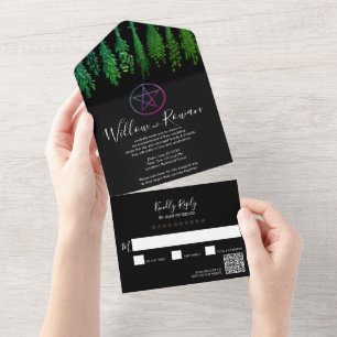 Witch Pagan Black Green All in One Wedding Invite