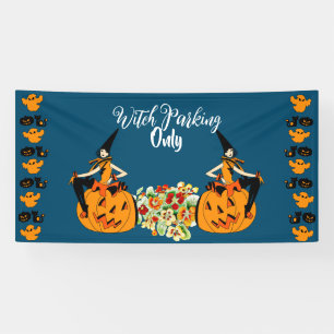 Witch Parking Only Halloween Pumpkins Ghost Spooky Banner