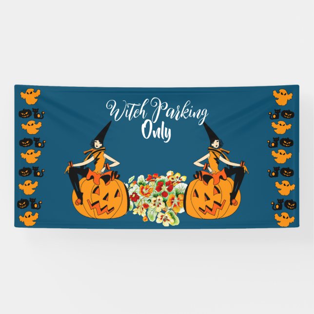Witch Parking Only Halloween Pumpkins Ghost Spooky Banner (Horizontal)