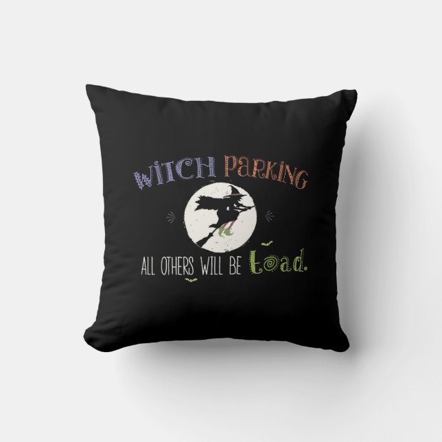 Witch Parking Throw Pillow (Front)