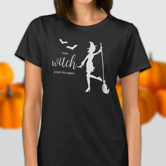 Witch Partying With A Broom And Bats Halloween T-Shirt