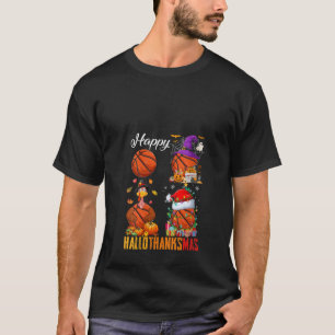 Witch Pilgrim Santa Basketball Balls Happy HalloTh T-Shirt