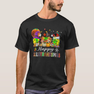 Witch Pilgrim Santa Pickleball Balls Happy HalloTh T-Shirt