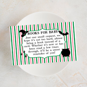 Witch Pink & Green Stripes Books For Baby Shower Enclosure Card