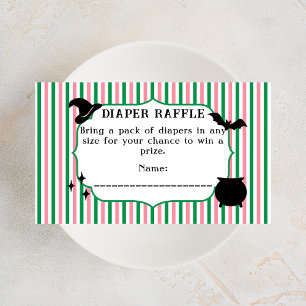Witch Pink Green Stripes Diaper Raffle Baby Shower Enclosure Card