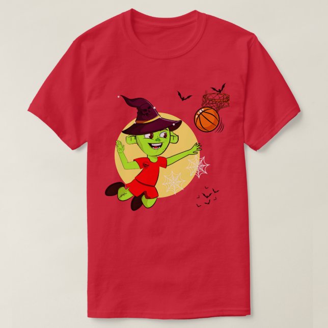 Witch Playing Basketball T-Shirt (Design Front)