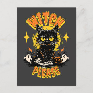 Witch Please Black Cat Halloween Postcard