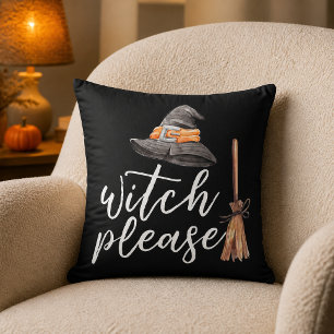 Witch Please Black Watercolor Halloween Throw Pillow