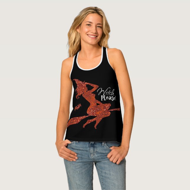 Witch Please! Broomstick Black Orange Halloween Tank Top (Front Full)