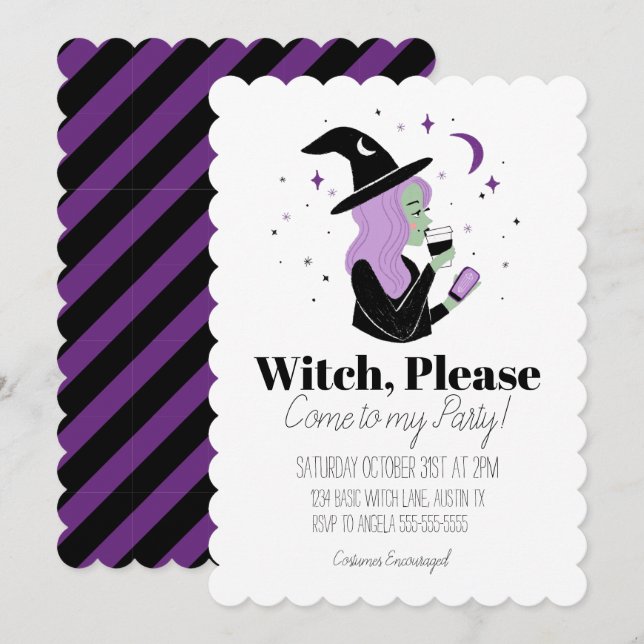 Witch, please come to my party invitation (Front/Back)