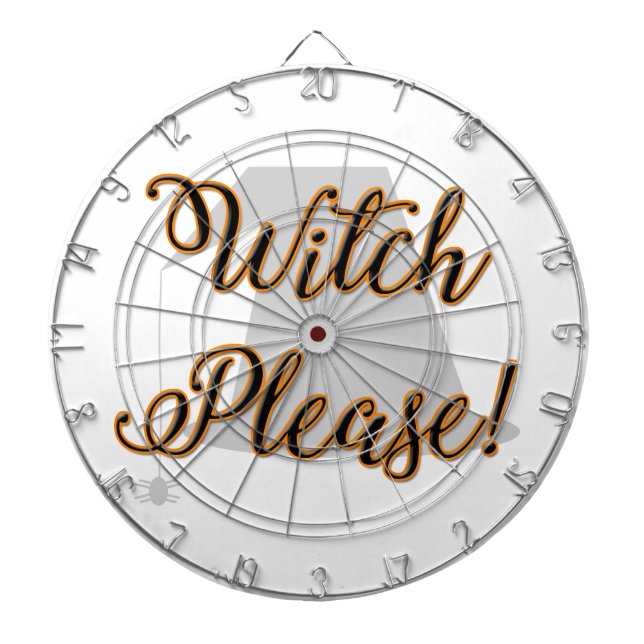 witch please funny halloween with hat dartboard with darts (Front)