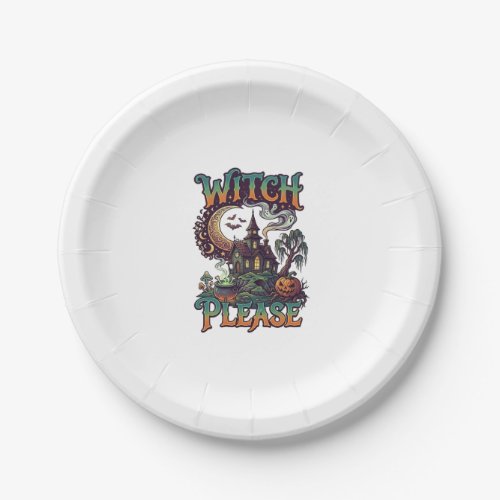 Witch Please Haunted House Crescent Moon Cauldron Paper Plates