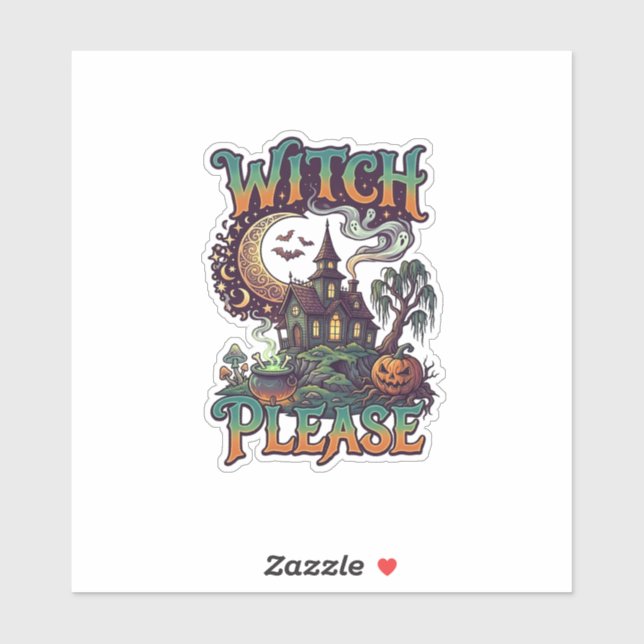 Witch Please Haunted House Crescent Moon Cauldron  Sticker (Sheet)