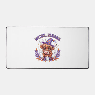 Witch Please Highland Cow Halloween Desk Mat