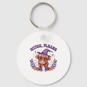 Witch Please Highland Cow Halloween Keychain