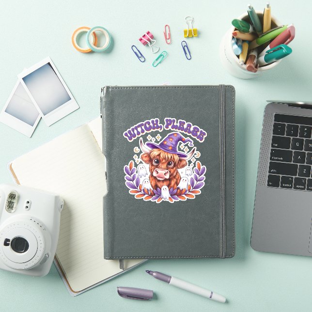 Witch Please Highland Cow Halloween Sticker (iPad Cover)
