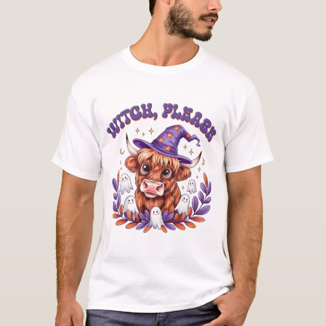 Witch Please Highland Cow Halloween T-Shirt (Front)