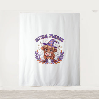 Witch Please Highland Cow Halloween Tapestry