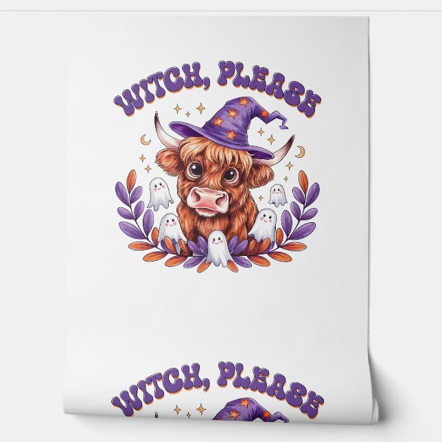 Witch Please Highland Cow Halloween Wallpaper (Unrolling)