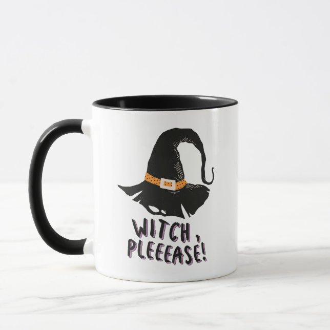 Witch Please Witches Hat Black and White Halloween Mug (Left)