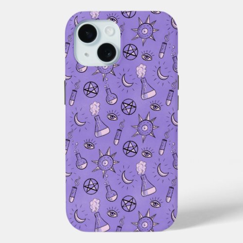 Witch Potions Purple Alchemy Pattern iPhone 15 Case