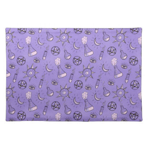 Witch Potions Purple Alchemy Pattern Halloween Cloth Placemat