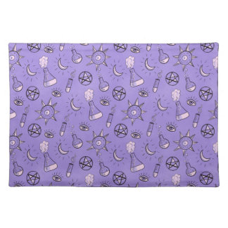 Witch Potions Purple Alchemy Pattern Halloween Cloth Placemat
