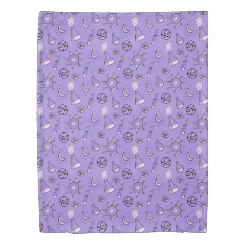 Witch Potions Purple Alchemy Pattern Halloween Duvet Cover