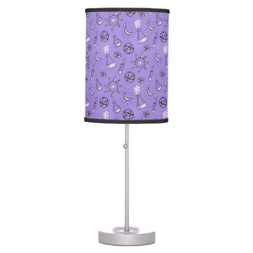 Witch Potions Purple Alchemy Pattern Halloween Table Lamp