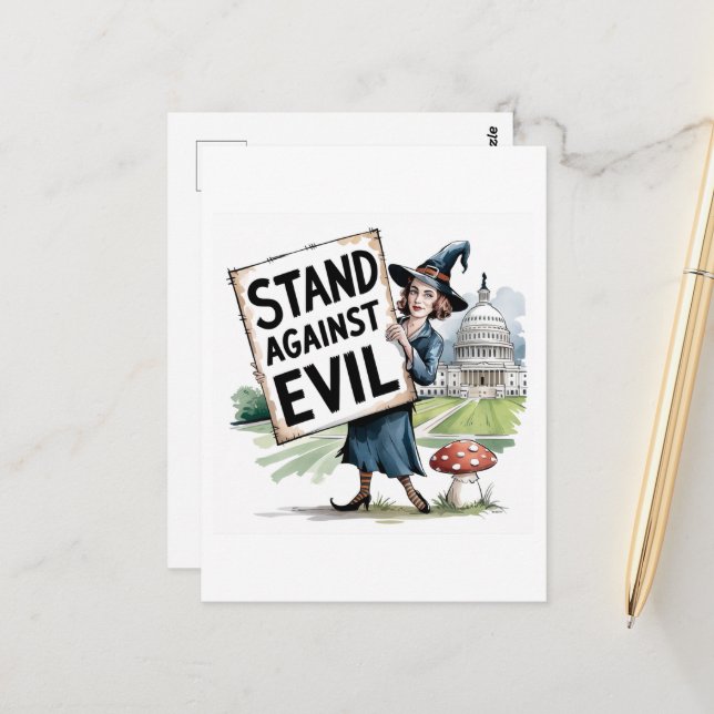 Witch Protest Stand Against Evil Postcard (Front/Back In Situ)