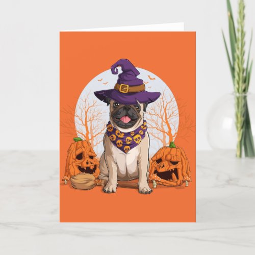 Witch Pug Halloween Holiday Card