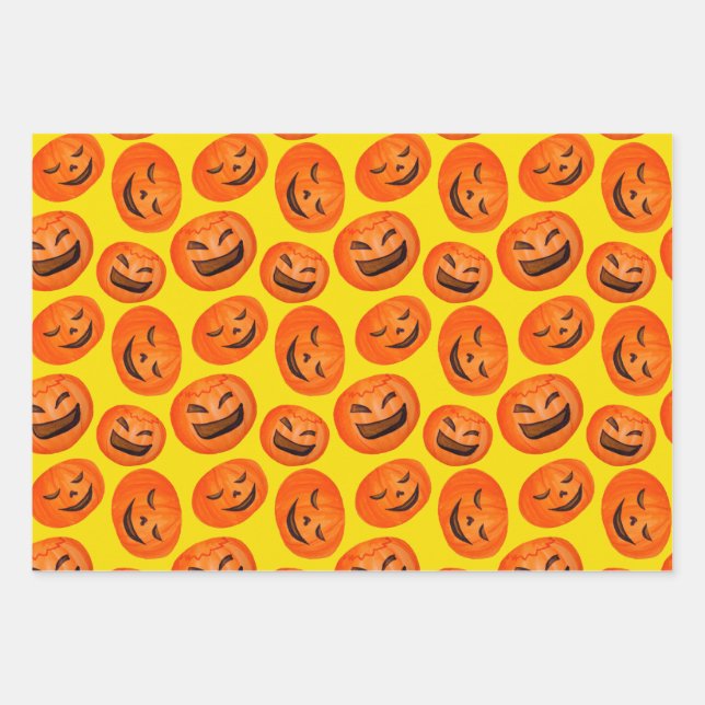 Witch Pumpkin Black Cat Design Perfect Halloween Wrapping Paper Sheets (Front)