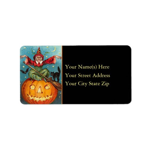 Witch Pumpkin Black Cat Halloween Address Label