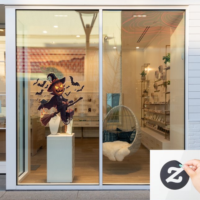 Witch Pumpkin Halloween Window Cling (Store Window)
