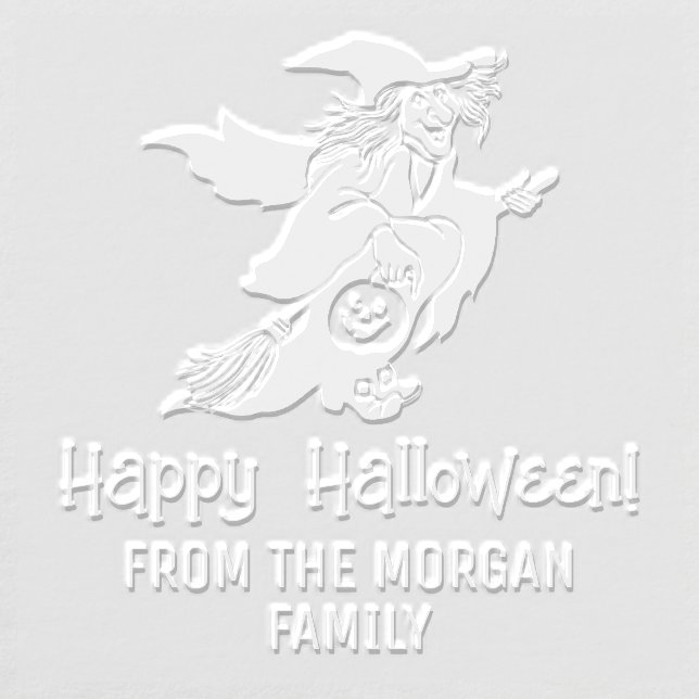 Witch & Pumpkin Silhouette Happy Halloween Name Embosser (Design)