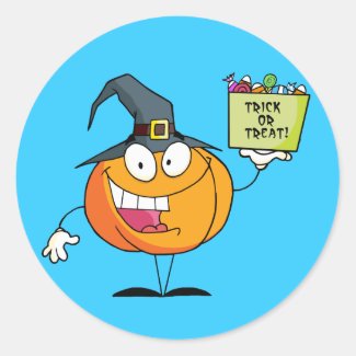 Witch Pumpkin Trick or Treat Round Stickers