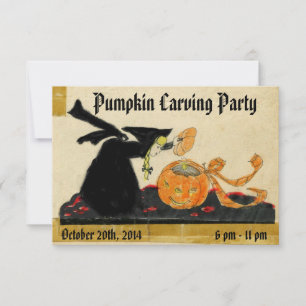 Witch & Pumpkin Vintage Halloween Carving Party Invitation